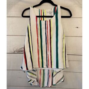 MILLY Striped‎ Tank Top Womens Size 12 White Multi Color Metallic Back Cutout